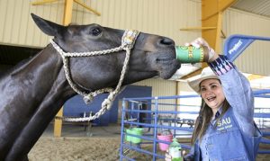 Hannah Spring - horse Jet drinking Mountain Dew - Natl Rodeo Breakaway Roper SU17